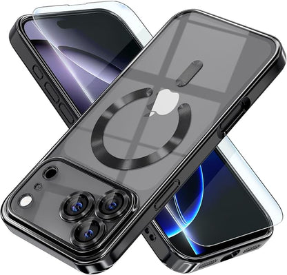 Misea Magnetic for iPhone 17 Pro Max Case Compatible with MagSafe [Never Yellowing] [Military Grade Drop Protection] Full Camera Lens Protector Plating Soft Clear Phone Case for Women, Black