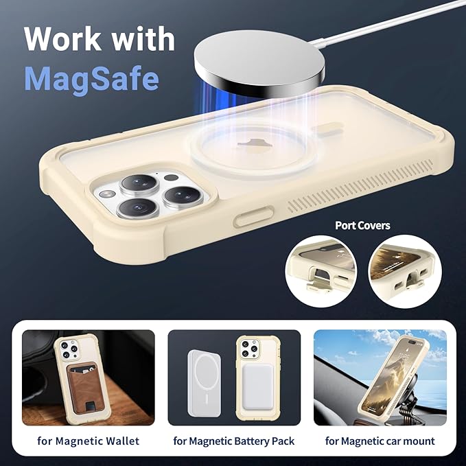 jaroco Magnetic for iPhone 14 Pro Max Case, [Compatible with MagSafe][Military Grade Drop Protection][Heavy Duty Protection][Non-Slip][Shockproof] 2-Layer Durable Bumper Phone Case 6.7''-Antique White