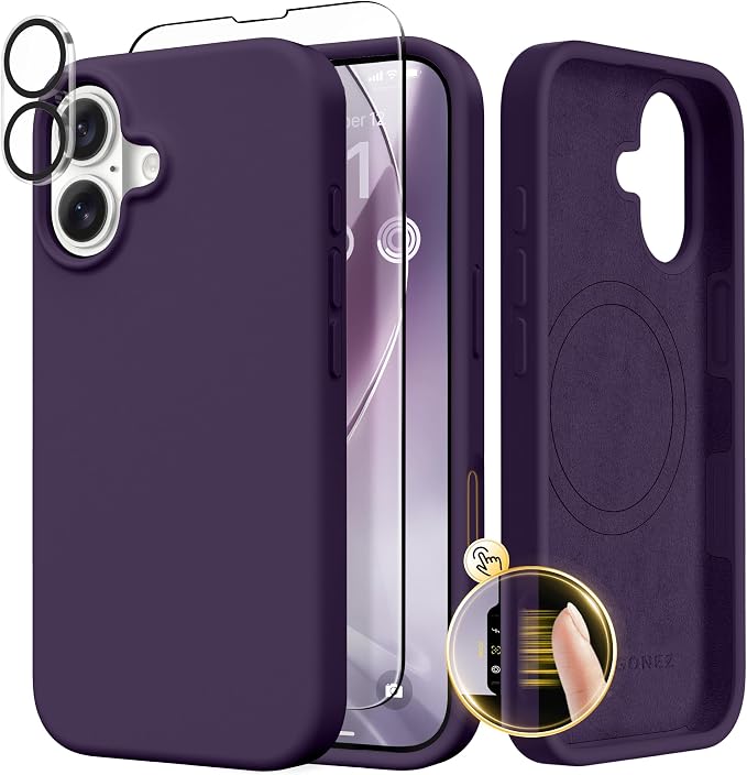 GONEZ Magnetic for iPhone 17 Case, Compatible with MagSafe, [Screen Protector + Camera Lens Protector], Liquid Silicone Anti-Scratch Shockproof Protective Phone Case 6.3 inch, Deep Purple