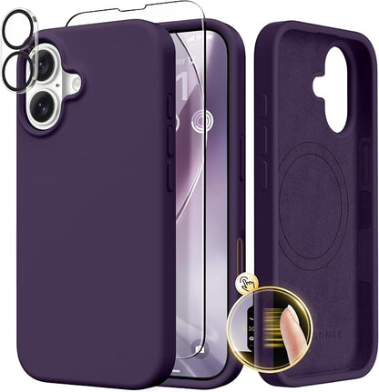 GONEZ Magnetic for iPhone 17 Case, Compatible with MagSafe, [Screen Protector + Camera Lens Protector], Liquid Silicone Anti-Scratch Shockproof Protective Phone Case 6.3 inch, Deep Purple