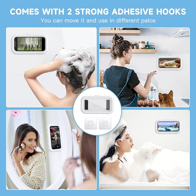 KUNSLUCK Shower Phone Holder Waterproof, 360° Rotation Shower Phone Case, Anti-Fog High Sensitivity Touch Screen Phone Holder for Bathroom Wall Mirror Bathtub, Compatible with 4.7"-6.8" Phones