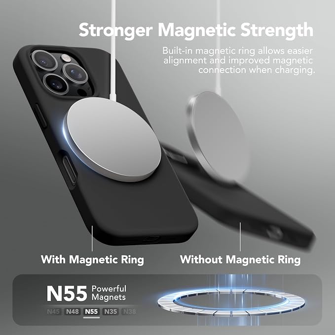 GONEZ Magnetic for iPhone 16 Pro Case, Compatible with MagSafe, [Screen Protector + Camera Lens Protector], Silicone Shockproof Anti-Scratch Protective Phone Case 6.3 inch, Black
