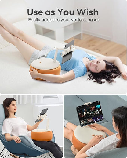 SAIJI Tablet Holder Pillow, Kindle Holder Compatible with 4.7-15.6” Kindle, Phone, Portable Monitor, 360° Adjustable Tablet Stand for Bed with Flexible Dual Axis Arm&Microbead Cushion (Orange)