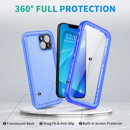 SPORTLINK for iPhone 14 Waterproof Case - Built-in Shockproof Dustproof Screen Protector - Heavy Duty Dropproof/Full Body 360 Protection/Cover for iPhone 14 6.1 Inch Blue