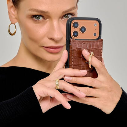 CUSTYPE Compatible with iPhone 17 Pro Max Wallet Case with Card Holder,180°Ring Holder Kickstand Card Slots Case,PU Leather Protective Case for iPhone 17 Pro Max 6.9inch-Brown
