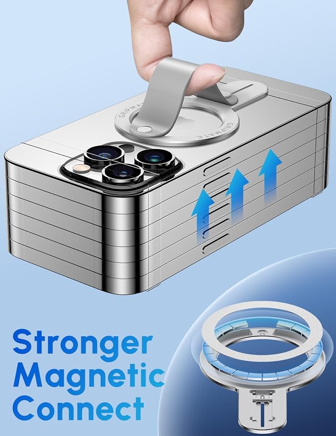 for MagSafe Phone Grip for iPhone - Magnetic Phone Ring Holder Detachable for iPhone 17 - Comfortable Finger Phone Loop Grip for Apple 16/15/14/13/12, Silver