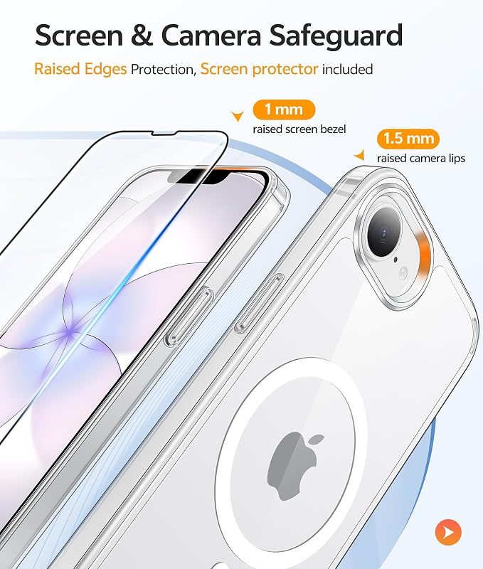 FNTCASE for iPhone 17e/ iPhone 16e Case, Fit for Magsafe, Screen Protector | Anti Yellowing Magnetic Back, 14FT Military Grade Drop Protection, Shockproof Protective Phone Cover, Transparent