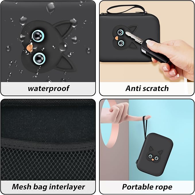 CameCosy DIY Phone Charger Case Storage Sets Cable Protector Earphone Wire Saver with Lovely Travel Cable Storage Bag, Cute Cable Charger Protector Cord Organizer for iPhone (Black Cat)