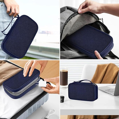 ZINMARK Portable Cable Organizer Case,Travel Pouch with Double-Layer Storage for Cables,Chargers,Earbuds & Phone,Dark Blue