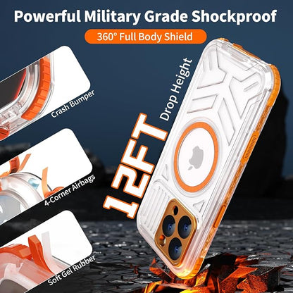 for iPhone 16 Pro Waterproof Case Compatible with MagSafe, IP68 Underwater Case Built-in Screen Protector, Slim Translucent 360° Full Body Protection, 12FT Military Grade, 6.3 Inch (Orange)