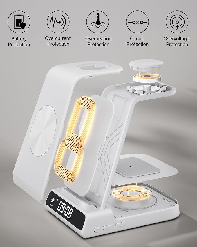 Wireless Charger for iPhone 17, 3 in 1 Charging Station for Apple Watch Watch 11/10/9/8/7/6/5, Ultra 3/SE 3, for iPhone 17/16/15/14/13/12/11/X Series, for Air Pods Pro 3/4/Pro 2/3/Pro (No Adapter)