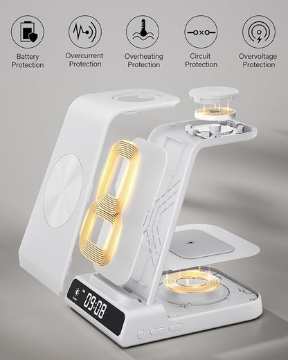 Wireless Charger for iPhone 17, 3 in 1 Charging Station for Apple Watch Watch 11/10/9/8/7/6/5, Ultra 3/SE 3, for iPhone 17/16/15/14/13/12/11/X Series, for Air Pods Pro 3/4/Pro 2/3/Pro (No Adapter)