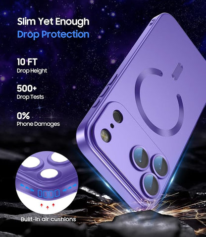 Magnetic for iPhone 17 Pro Case [Compatible with MagSafe][Built-in Camera Lens Protector] Slim Thin Soft Silicone Bumper Shockproof Metallic Luster Phone Case (Purple)