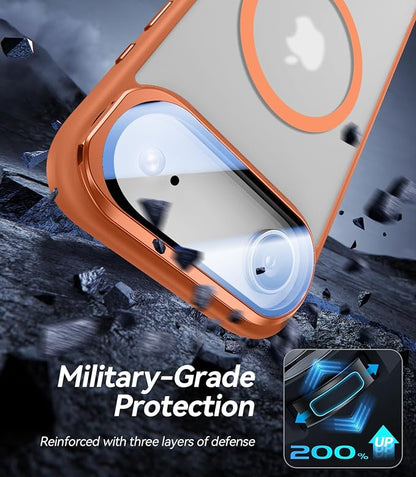 [Upgraded Full Camera Protection] for iPhone Air Case with Camera Cover Stand [Fit for MagSafe][10FT Mil-Grade Protection] Translucent Magnetic Phone Cover for iPhone 17 Air Case, Orange