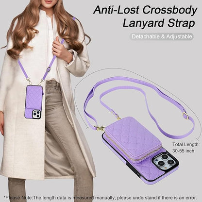 Bocasal Crossbody Wallet Case for iPhone 13 Pro Max, RFID Blocking PU Leather Zipper Handbag Purse Flip Cover, Kickstand Folio Case with Card Slots Holder Wrist Strap Lanyard 5G 6.7 Inch (Purple)