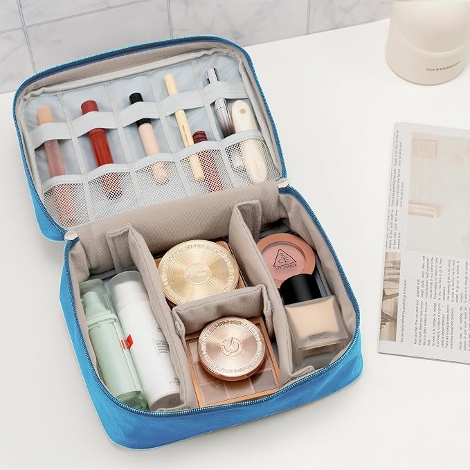 Travel Organizer Bag Waterproof Electronic Accessories Cosmetic Storage Pouch Portable Carry Case for Cable Charger Earphone Makeup Travel Business Trip Office (Light blue)