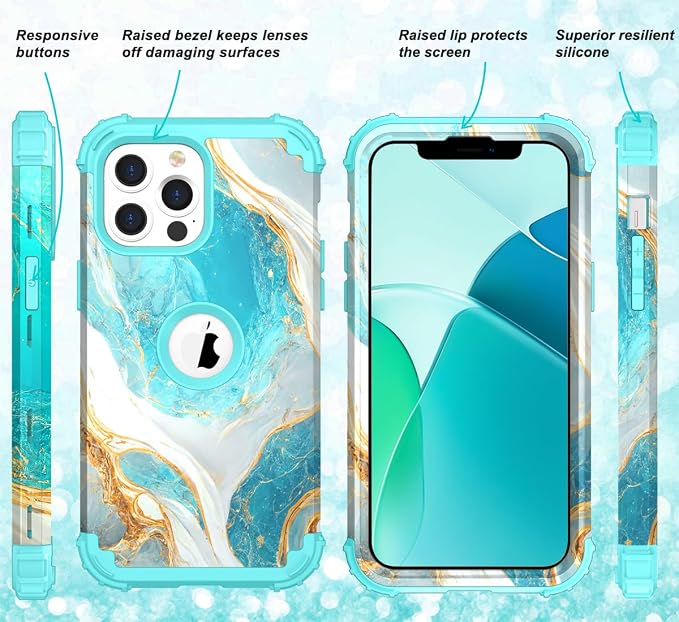 Hocase for iPhone 14 Pro Max Case, Heavy Duty Shockproof Protection Soft Silicone Rubber+Hard Plastic Bumpers Hybrid Protective Case for iPhone 14 Pro Max 2022 - Teal