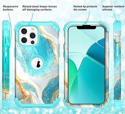 Hocase for iPhone 14 Pro Max Case, Heavy Duty Shockproof Protection Soft Silicone Rubber+Hard Plastic Bumpers Hybrid Protective Case for iPhone 14 Pro Max 2022 - Teal