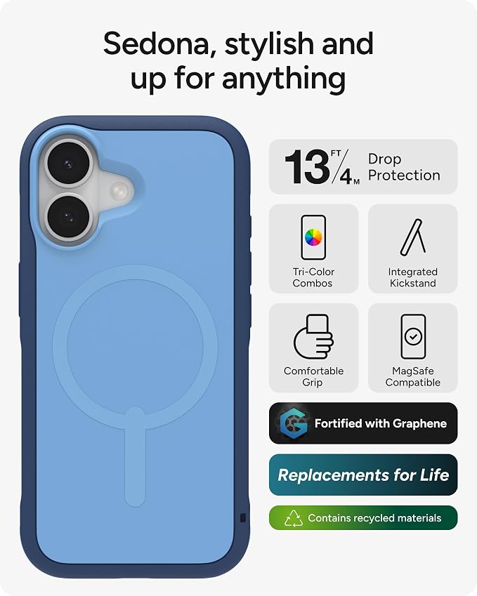 ZAGG Sedona Snap Case for iPhone 17 - Blue Royal Ember, Drop Protection (13ft/4m), Graphene-Reinforced Multi-Layer Protection, MagSafe Phone Case with Impact-Absorbing Bumpers, Slim & Lightweight