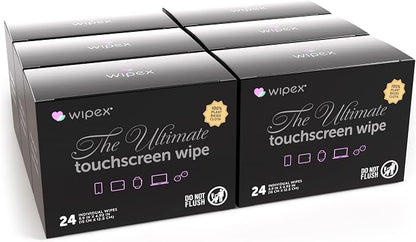 Wipex Lens Wipes for Eyeglasses & Electronics - Plant-Based Eyeglass Cleaner, 24 Individually Wrapped Electronic Wipes - Large Soft Screen Wipes for Laptop Screen Cleaner, 6-Pack