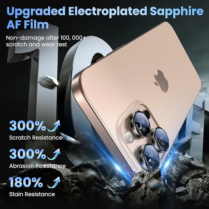 Uyiton for iPhone 17/16/15/14 (Pro Max & Pro) Camera Lens Protector - [Case-Friendly][Ultra-Thin] Military-Grade Tempered Glass Metal Camera Cover, Easy to Install, Black+Gold