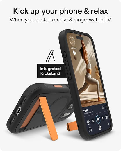 ZAGG Sedona Snap Case with Kickstand for iPhone 17 Pro - Flood Black, Drop Protection (13ft/4m), Multi-Layer Protection, with Camera Button, MagSafe Phone Case with Impact-Absorbing Bumpers