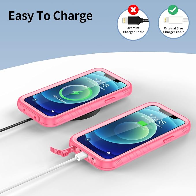 SPORTLINK Compatible with iPhone 12 Pro Waterproof Case - Full Body Shockproof Dustproof Phone Screen Protector Rugged Waterproof Case for iPhone 12 & 12 Pro 6.1 Inch Pink