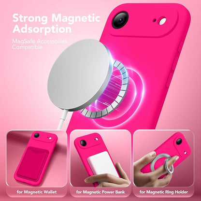 Magnetic for iPhone Air Case, Compatible with MagSafe, [Full Camera Protection][Screen Protector] Silicone Shockproof Protective Phone Case for iPhone 17 Air 6.5", Hot Pink