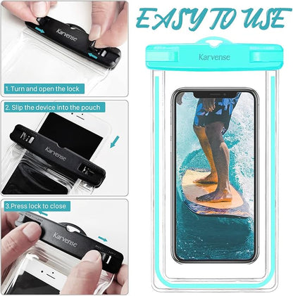 Waterproof Cell Phone Pouch Case, 2 Pack Universal Waterproof Phone Bag/Holder for iPhone/Samsung Galaxy/Pixel, Underwater Dry Bag for Travel, Vacation, Beach, Kayaking,Snorkeling, Water Park