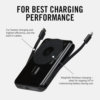 Ridge Magnetic Power Bank Fast Charging - Compatible with MagSafe - Portable Charger Power Bank - with Built in Cable and Wireless Charging, 5-in-1 Charging & Magnetic Attachment (Matte Black)