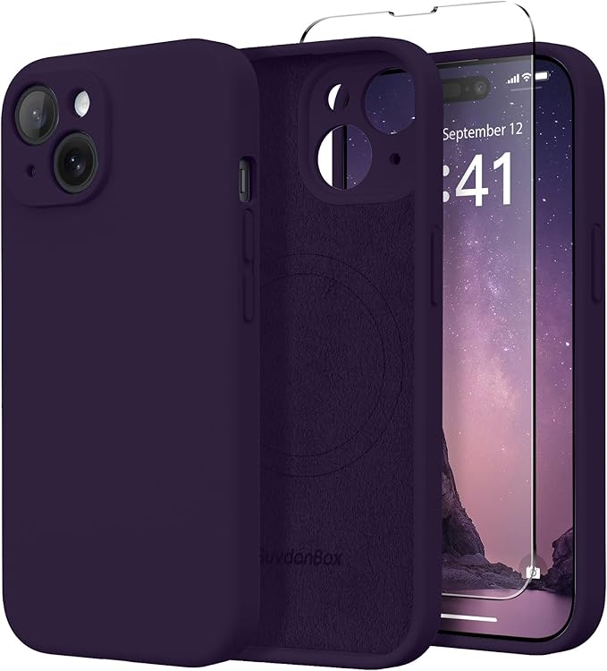 Magnetic for iPhone 15 Plus Case, Compatible with MagSafe, [Full Camera Protection][Screen Protector] Silicone Shockproof Protective Phone Case for iPhone 15 Plus 6.7", Deep Purple