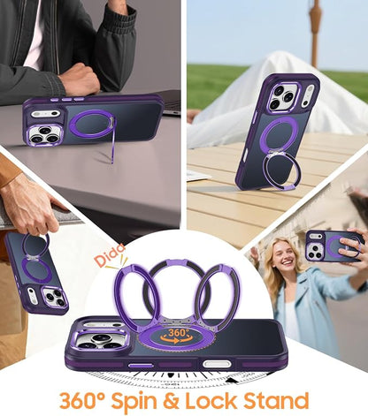 for iPhone 17 Pro Case with 360 Magnetic Ring Stand, Fit MagSafe, Military-Grade Shockproof Protection, Non-Slip Slim Translucent Protective Phone Cover, Purple