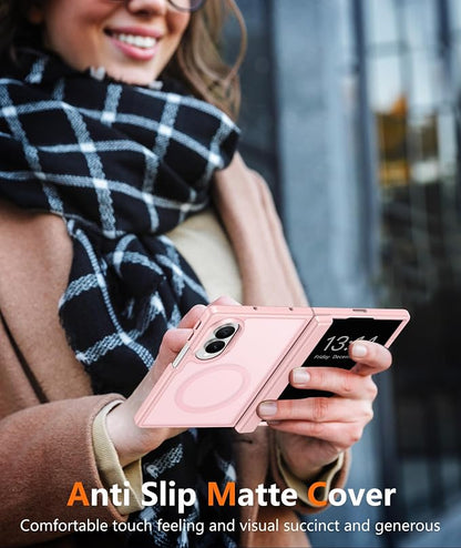 FNTCASE for Samsung Galaxy Z-Fold-8 Case: [Full Hinge Protection] [Screen Protector] Compatible with MagSafe, Heavy Duty Rugged Shockproof Anti-Scratch Protective Clear Phone Cover (C-Pink)