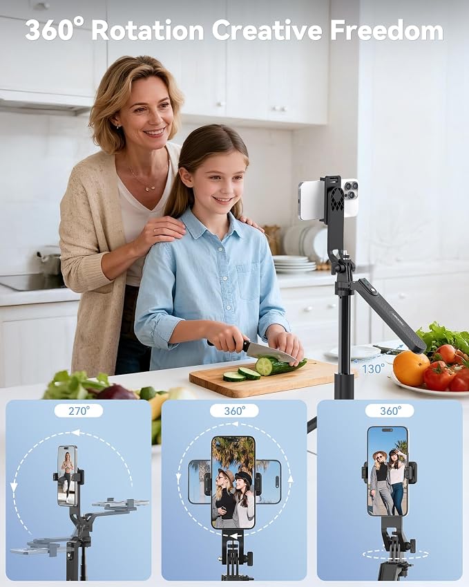 TECKNET 71" Selfie Stick Tripod for Phone with Light, Portable Extendable Cell Phone Tripod Stand with Wireless Remote and Phone Holder, with Wireless Remote Control for iPhone/Android/Camera