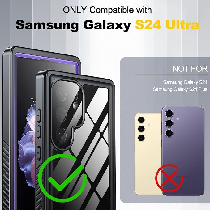 ANTSHARE for Samsung Galaxy S24 Ultra Case Waterproof, Built-in Lens & Screen Protector 360° Full Body Heavy Duty Protective Shockproof IP68 Underwater Case for Galaxy S24 Ultra(2024) 5G-Purple