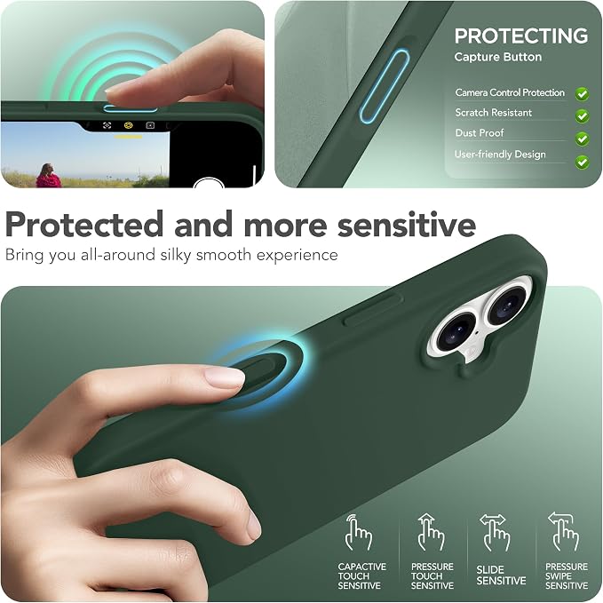 GONEZ Magnetic for iPhone 17 Case, Compatible with MagSafe, [Screen Protector + Camera Lens Protector], Liquid Silicone Anti-Scratch Shockproof Protective Phone Case 6.3 inch, Army Green