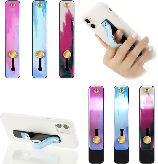 Weewooday 6 Pieces Phone Grip Holder Cell Phone Grip Strap Telescopic Finger Strap Stand Universal Finger Kickstand for Most Smartphones(Dreamy Colors)