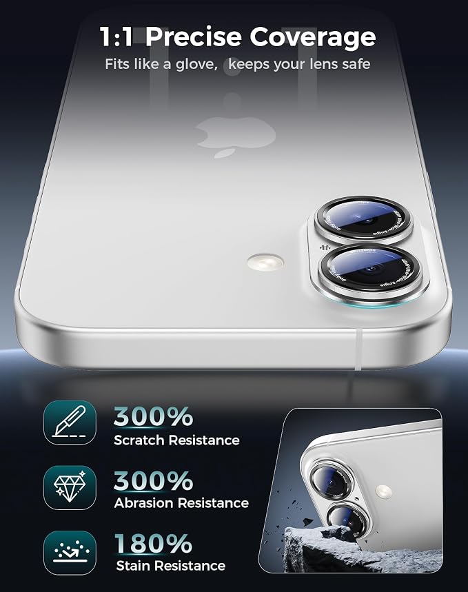Goton Compatible for iPhone 17 & 16 & 16 Plus Camera Lens Protector, 1-Pack Aluminum Alloy Metal Cover with HD Tempered Glass, Pro Camera Style, Shatter-Resistant, Scratch-Proof, Case Friendly, Black