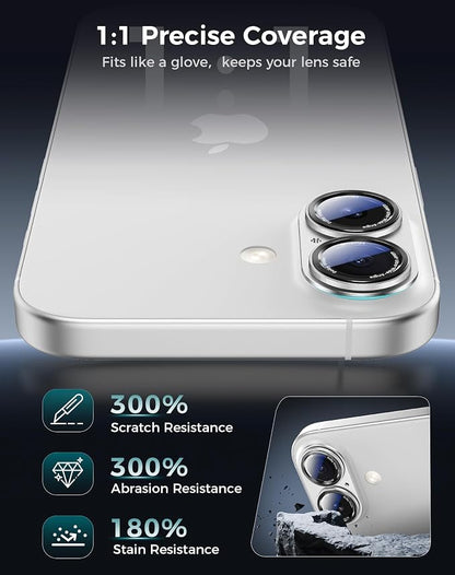Goton Compatible for iPhone 17 & 16 & 16 Plus Camera Lens Protector, 1-Pack Aluminum Alloy Metal Cover with HD Tempered Glass, Pro Camera Style, Shatter-Resistant, Scratch-Proof, Case Friendly, Black
