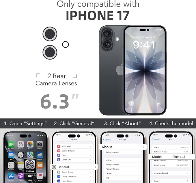 BERFY for iPhone 17 Case, Compatible with MagSafe, Built-in Glass Screen Protector, Camera Protection, Shockproof Full Body Phone case 6.3", Clear Black