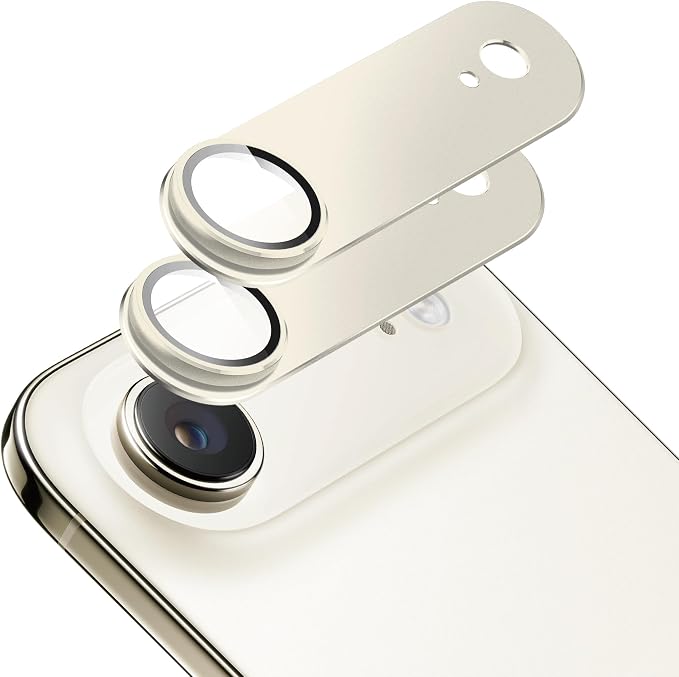 2-Pack Shatterproof Camera Lens Protector for iPhone 17 Air |AR Tempered Glass Strong Adsorption Metal Camera Cover Screen(Light Gold)