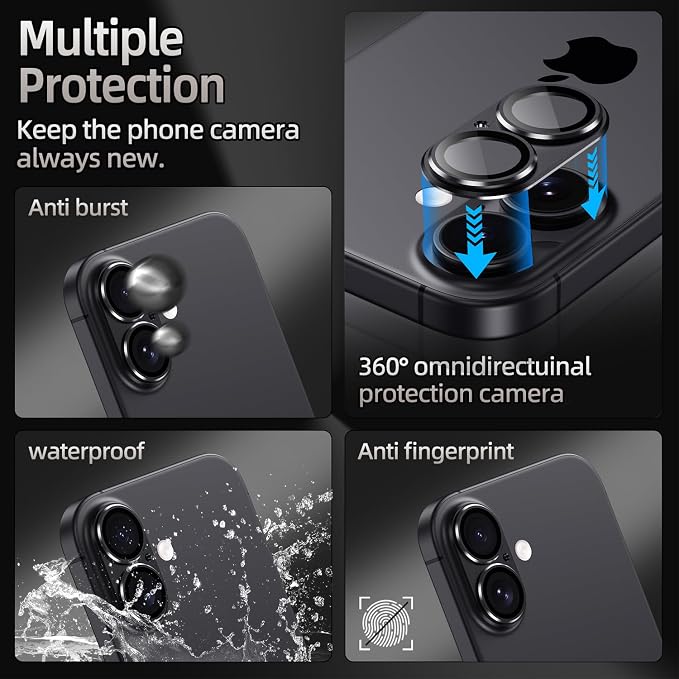 Korecase 2 Pack for iPhone 17/16/16 Plus Camera Lens Protector [Not Easy to Break][Strong Adsorption] Metal Tempered Glass Rear Camera Protector-Green