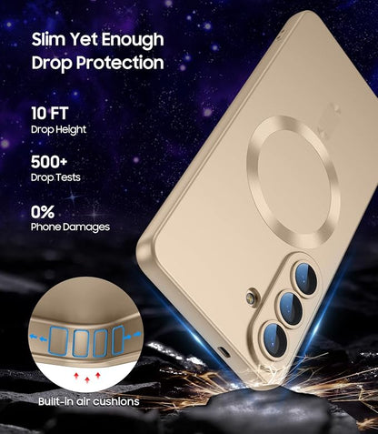 Magnetic for Samsung Galaxy S26 Case [Compatible with MagSafe][Built-in Camera Lens Protector] Slim Soft Silicone Bumper Shockproof Metallic Luster Phone Case, Gold