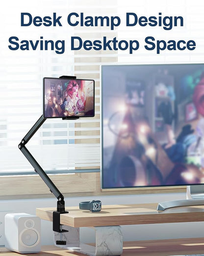 Tablet Desk Mount for ipad, Desk Clamp Aluminum Arm Portable Monitor Mount Suitable for 4.7-15.6" and Under 3 Pounds Phone, iPad mini/Air/Pro, Kindle, Galaxy Tab, Portable Monitor (Gray)