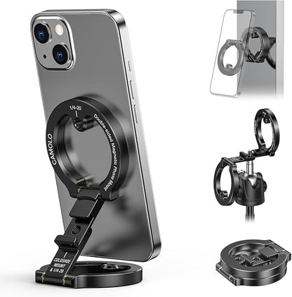 Dual Magnetic Phone Holder Compatiable with Magsafe for iPhone 16 15 14 13 12 Pro Max Plus Series, 1/4" Screw Tripod Mount, Gym Magnetic Phone Stand Travel(Black)