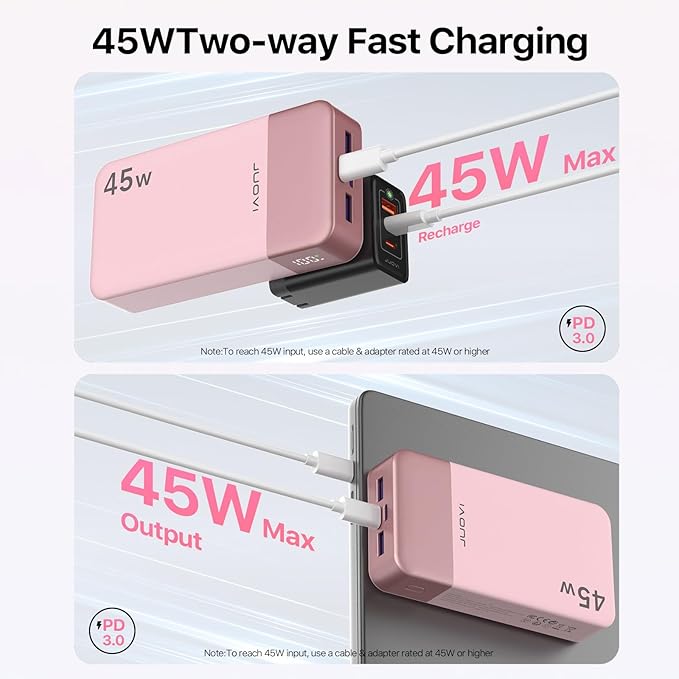 J2621 Power Bank Portable Charger 20000mAh 45W, PD3.0 QC 4.0 Fast Charging Battery Pack with LED Display,2 USB-C,2 USB-A for iPhone 15 16, MacBook