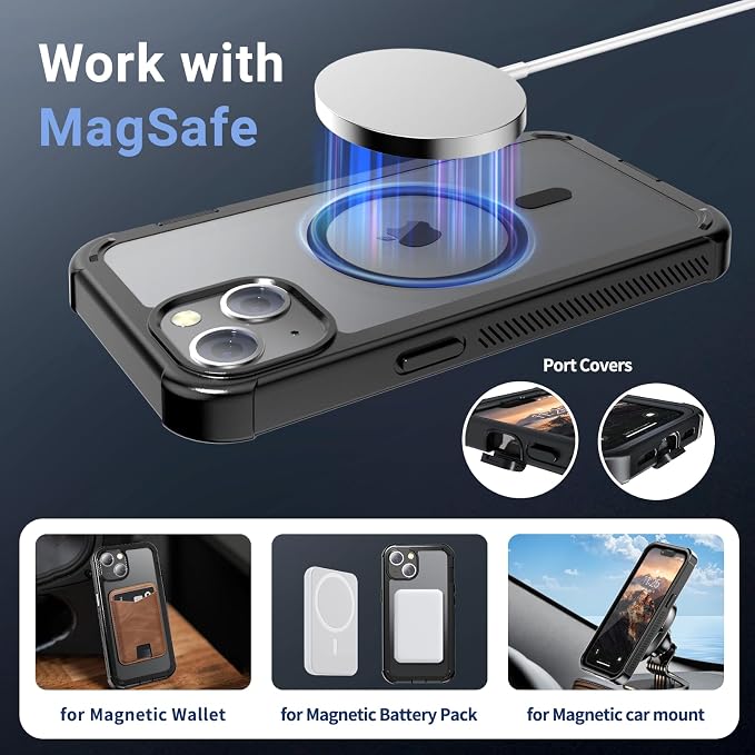 jaroco Magnetic for iPhone 14 Case, [Compatible with MagSafe][Military Grade Drop Protection][Heavy Duty Protection][Non-Slip][Shockproof] 2-Layer Durable Bumper Phone Case 6.1''-Black