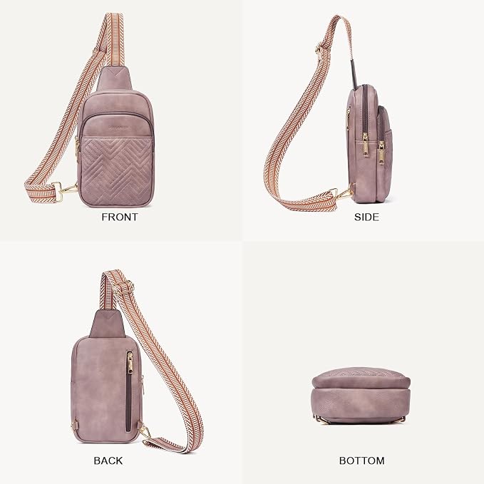 BOSTANTEN Sling Bag Quilted Crossbody Bags for Women Cross Body Purse Leather Fanny Pack with Adjustable Guitar Strap