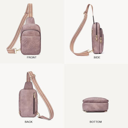 BOSTANTEN Sling Bag Quilted Crossbody Bags for Women Cross Body Purse Leather Fanny Pack with Adjustable Guitar Strap