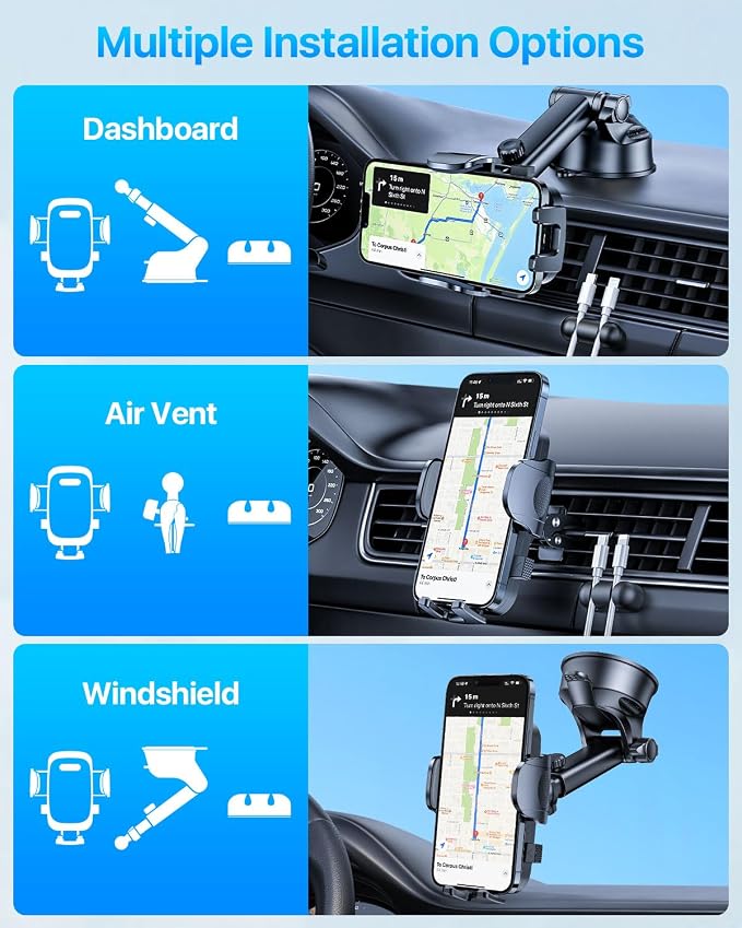 【98+LBS Strongest Suction & Military-Grade】Ultimate Car Phone Mount【Patent & Safety Certs】 Cell Phone Holder Truck Stand for Dashboard Windshield Vent for iPhone 17 Pro Max 16 15 Samsung,Dark Grey